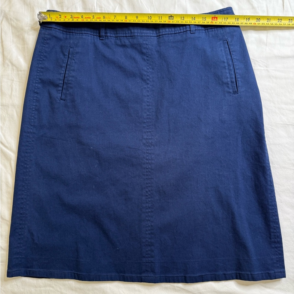 Talbots 14WP Navy Stretch Cotton Denim Skirt | Classic Fit Straight Knee Length - Picture 11 of 13